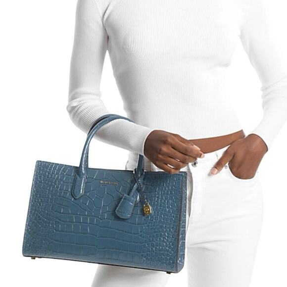 NWT Michael Kors Medium East West Satchel Crocodile Embossed Leather Purse - Picture 2 of 16